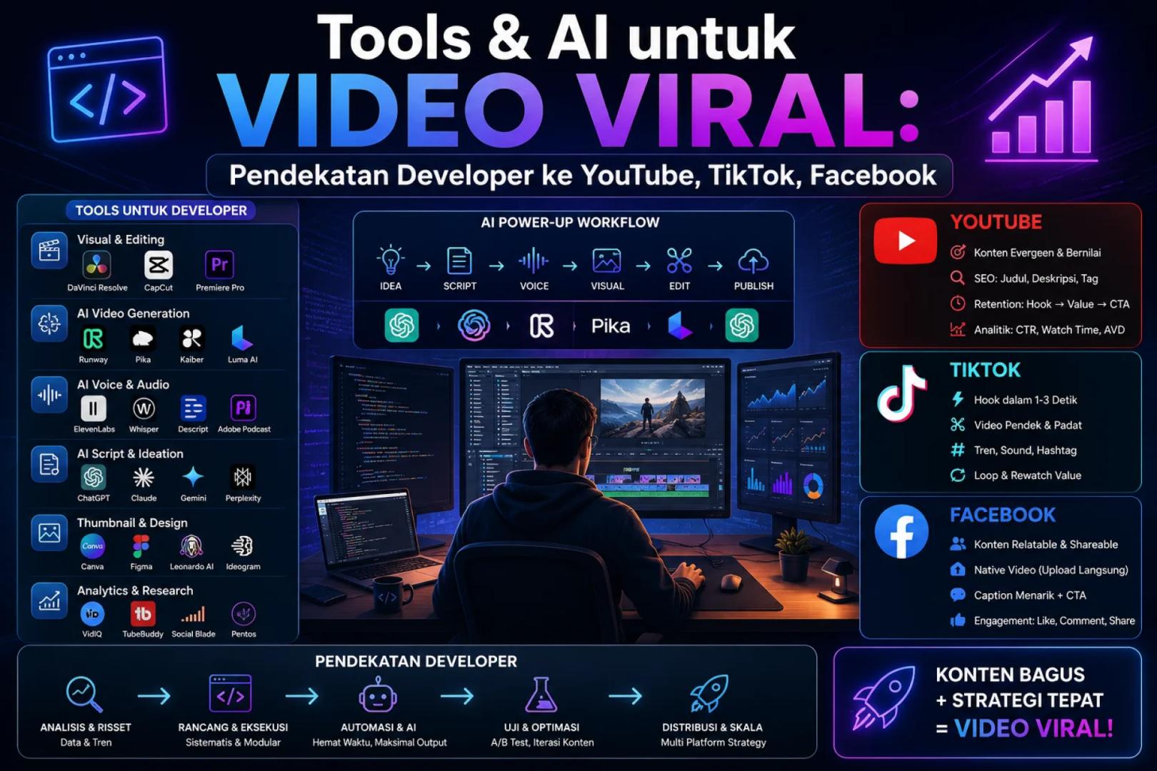 Tools & AI untuk Video Viral: Pendekatan Developer ke YouTube, TikTok, Facebook