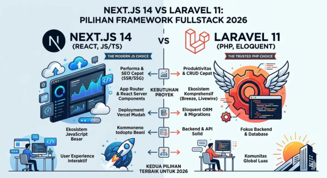 Next.js 14 vs Laravel 11: Pilihan Framework Fullstack 2026