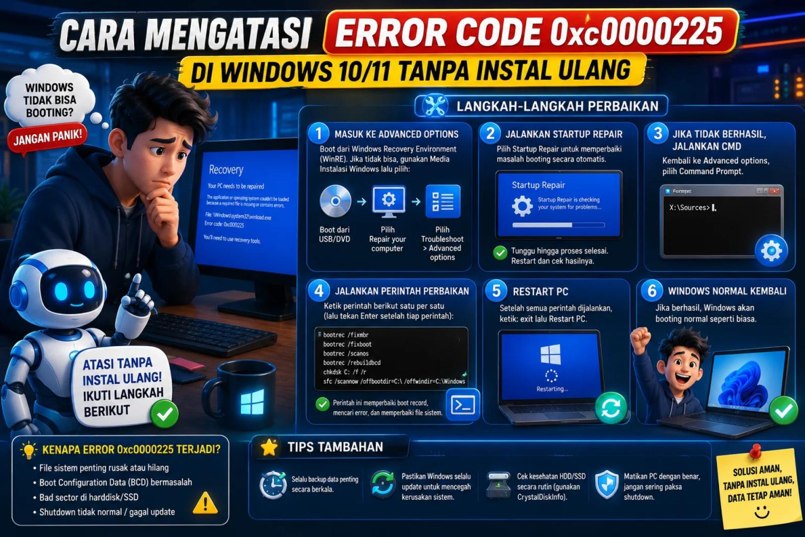 Cara Mengatasi Error 0xc0000225 di Windows 10/11 Tanpa Instal Ulang