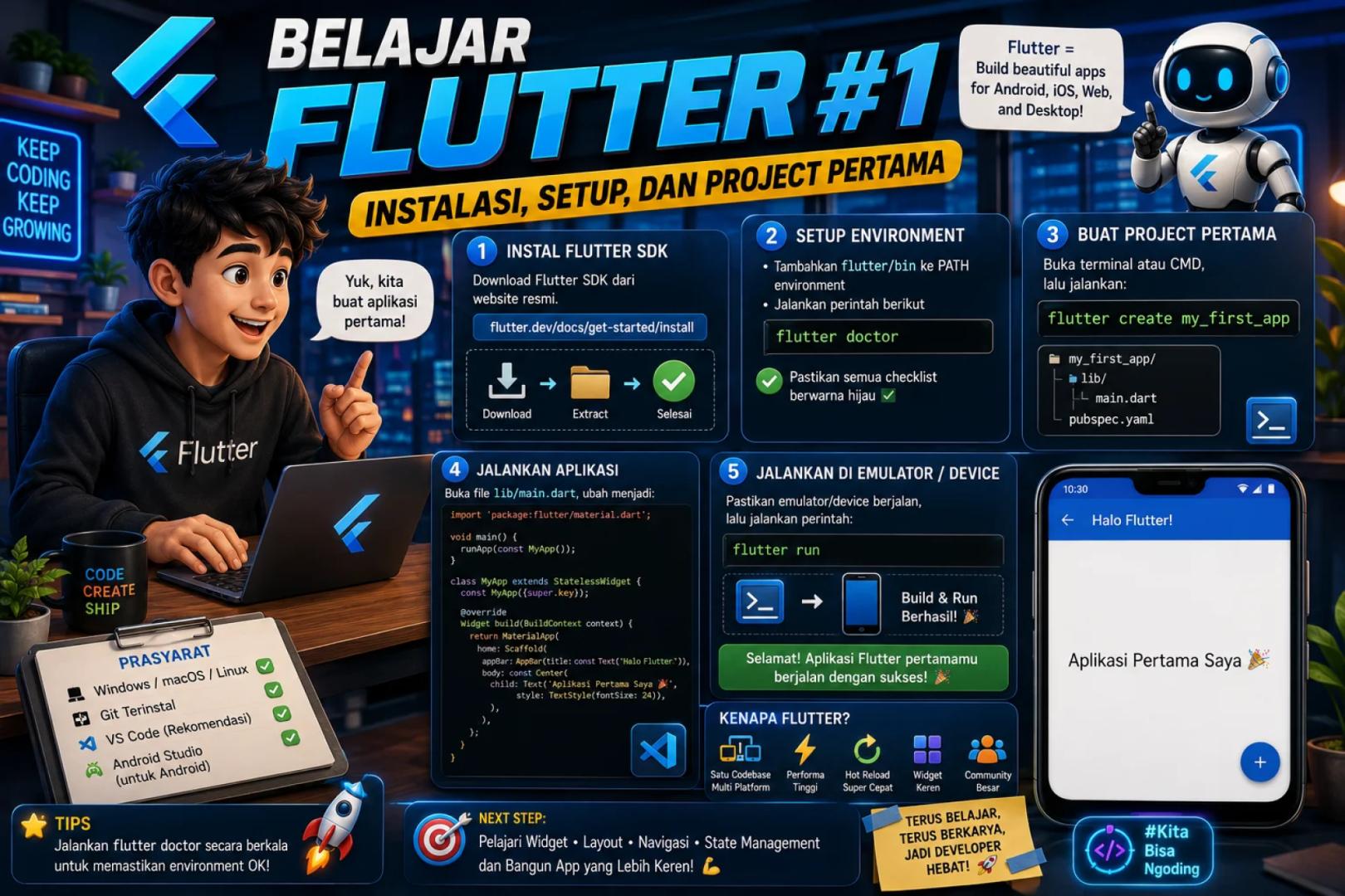 Belajar Flutter #1: Instalasi, Setup, dan Project Pertama