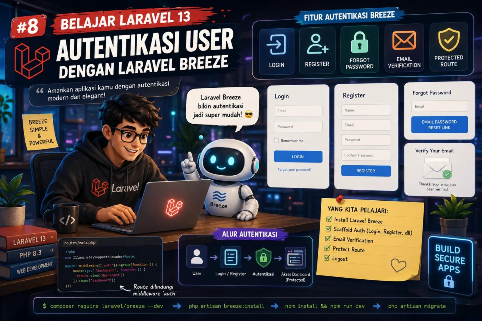 Belajar Laravel 13 #8: Autentikasi User di Laravel 13 dengan Laravel Breeze