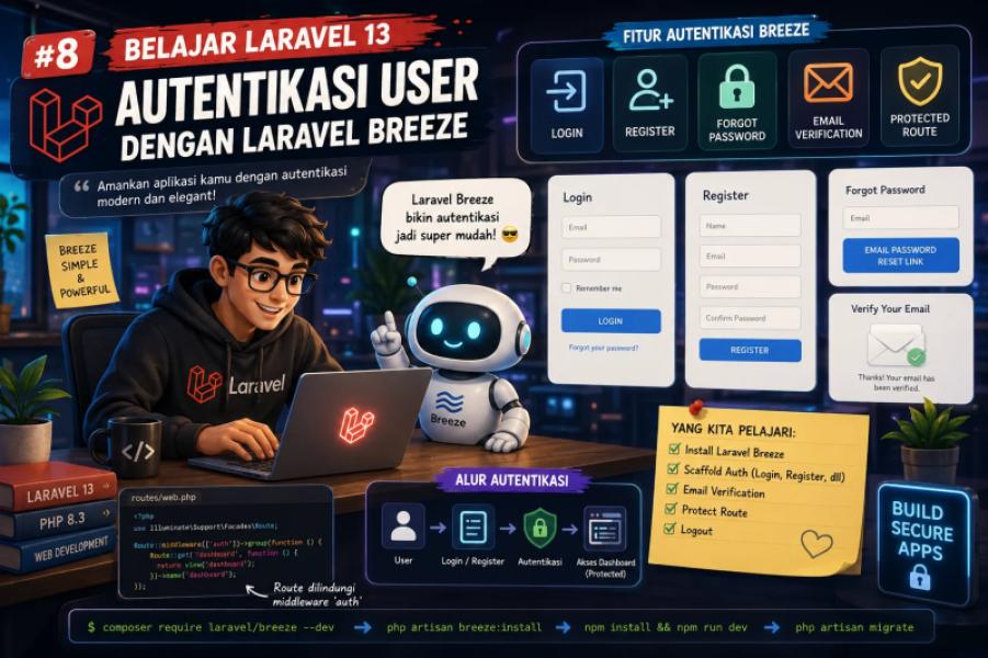 Belajar Laravel 13 #8: Autentikasi User di Laravel 13 dengan Laravel Breeze
