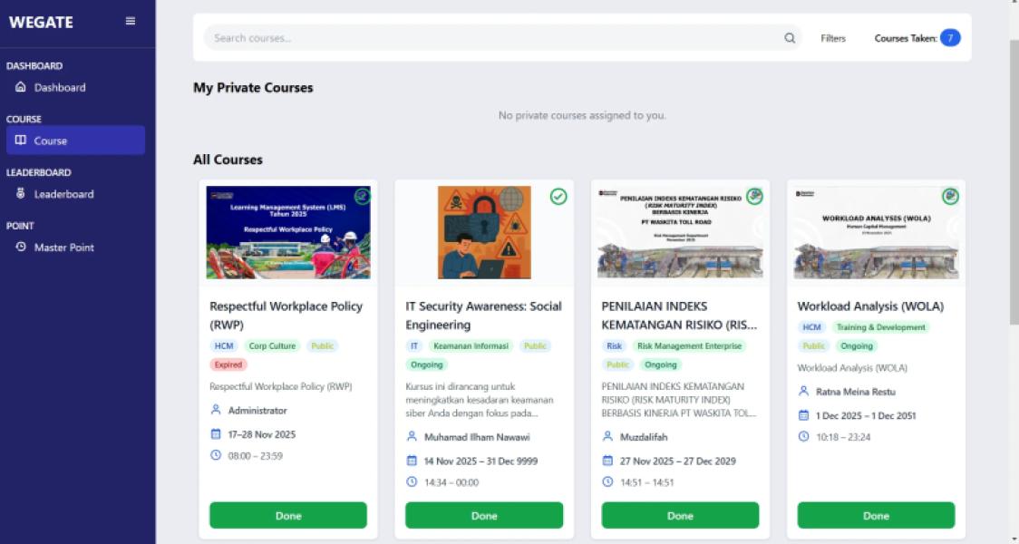 WEGATE – Learning Management System PT Waskita Toll Road